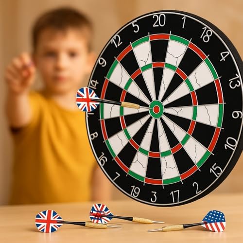 Toy Imagine18-Inch Double-Faced Bristle Dartboard with Needles Darts – Thick Tournament Dart Board for Adults & Kids – Indoor Outdoor Target Game for Family, Party, Office