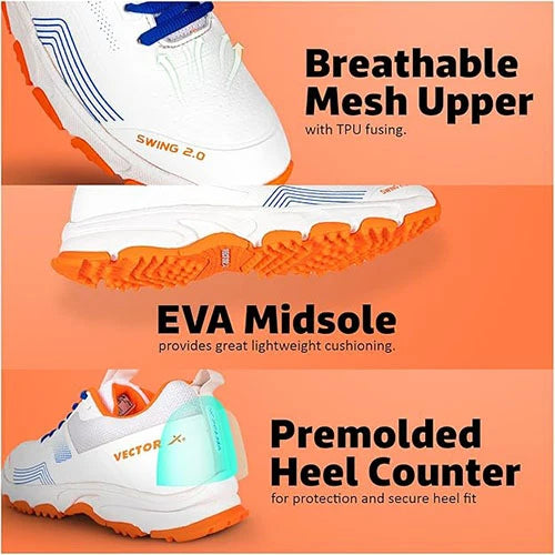 Vector X Swing 2.0 Cricket Shoes for Men & Boys | Lightweight Cricket Sports Shoes with Rubber Outsole, EVA Cushioning & Secure Fit