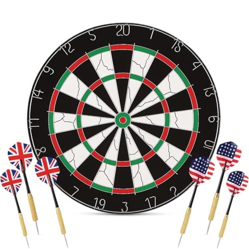Toy Imagine18-Inch Double-Faced Bristle Dartboard with Needles Darts – Thick Tournament Dart Board for Adults & Kids – Indoor Outdoor Target Game for Family, Party, Office