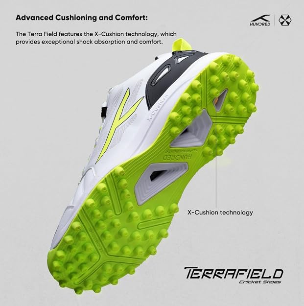 Hundred TerraField Cricket Shoes | TerraSpike Rubber Studs | Embedded Support Plate for Stability | Lightweight & Durable