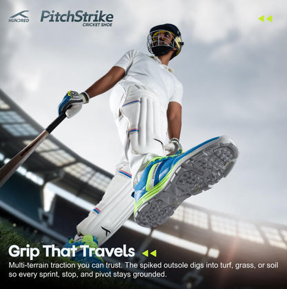 Hundred PitchStrike Cricket Shoes | Multi-Surface Grip with TerraSpike Outsole | Energy Layer Midsole for Cushioning and Support | Lightweight, Breathable