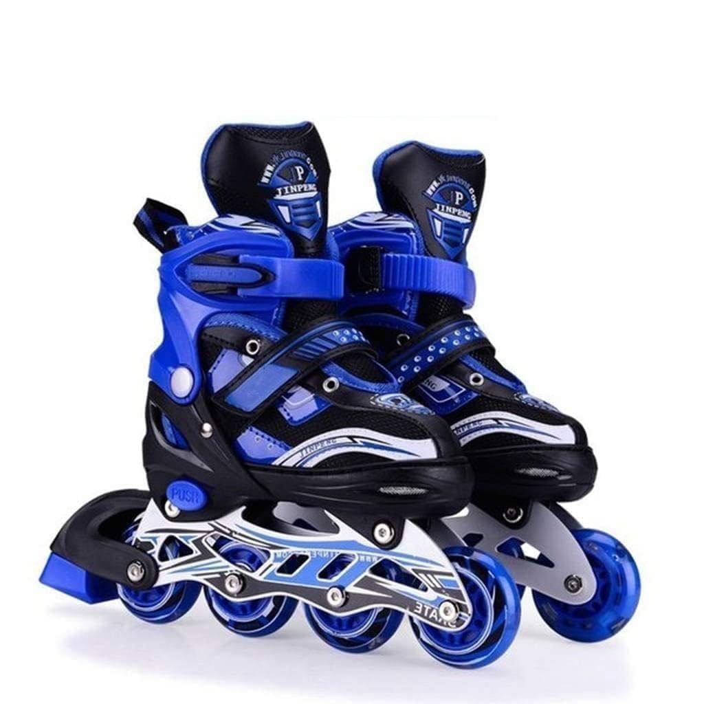 TEKCOOL 4 Wheels Adjustable Inline Skates Skating Shoes for Boys Kids Girls Skating Shoe Adjustable Roller Blades Age 6 to 15 Years PU Strong Wheels Aluminium with LED Flash Light on Wheels (Black)