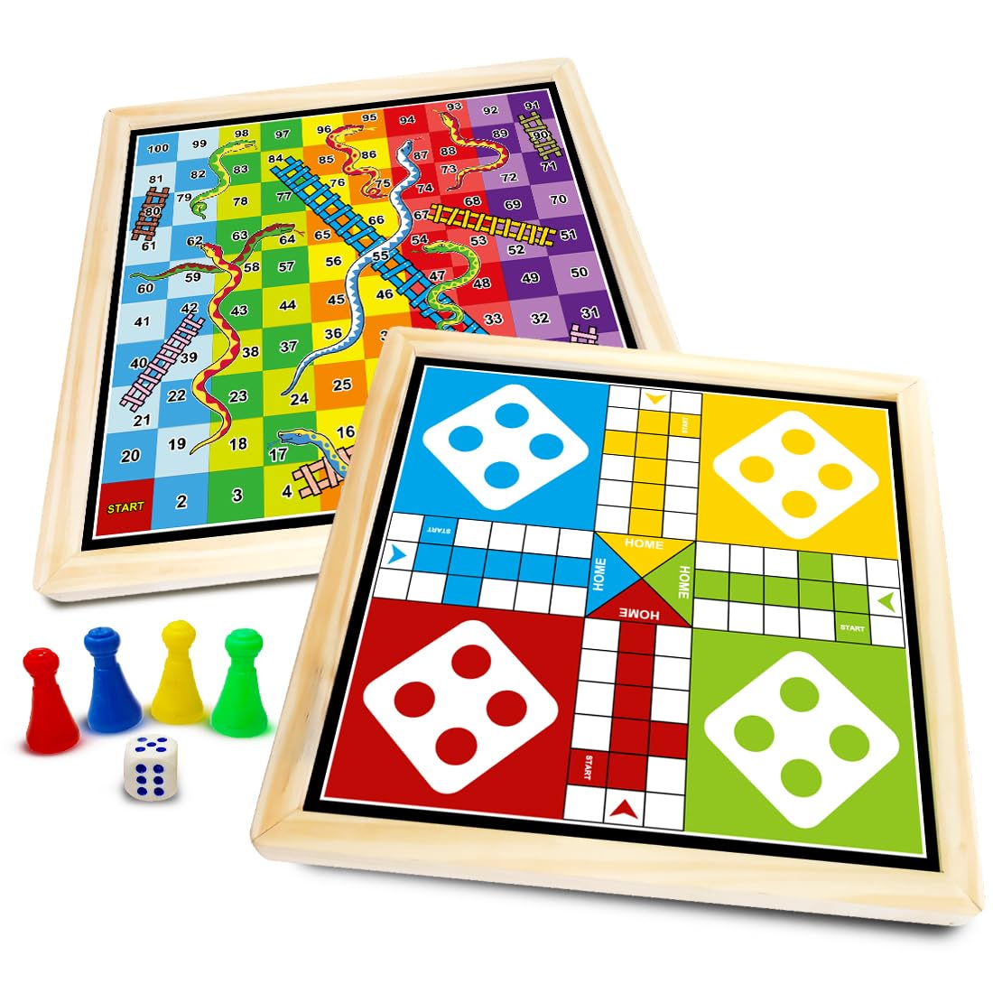 Wembley 2-in-1 Ludo Snake and Ladder Jumbo Wooden Board Game| Magnetic Ludo and Snake and Ladder Game Set| Vibrant Multiplayer Game for Kids & Adults| Smooth & Durable Indoor Board Game Set