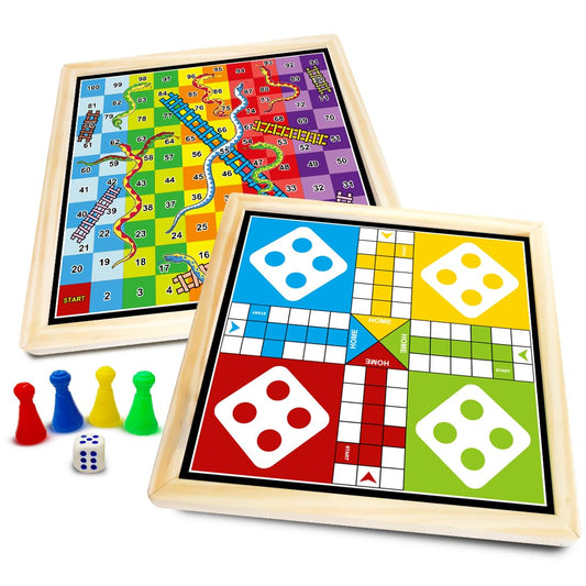 Wembley 2-in-1 Ludo Snake and Ladder Jumbo Wooden Board Game| Magnetic Ludo and Snake and Ladder Game Set| Vibrant Multiplayer Game for Kids & Adults| Smooth & Durable Indoor Board Game Set