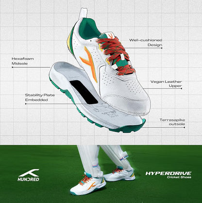 Hundred HyperDrive Cricket Shoes Men | TerraSpike Rubber Studs | Embedded Support Plate for Stability