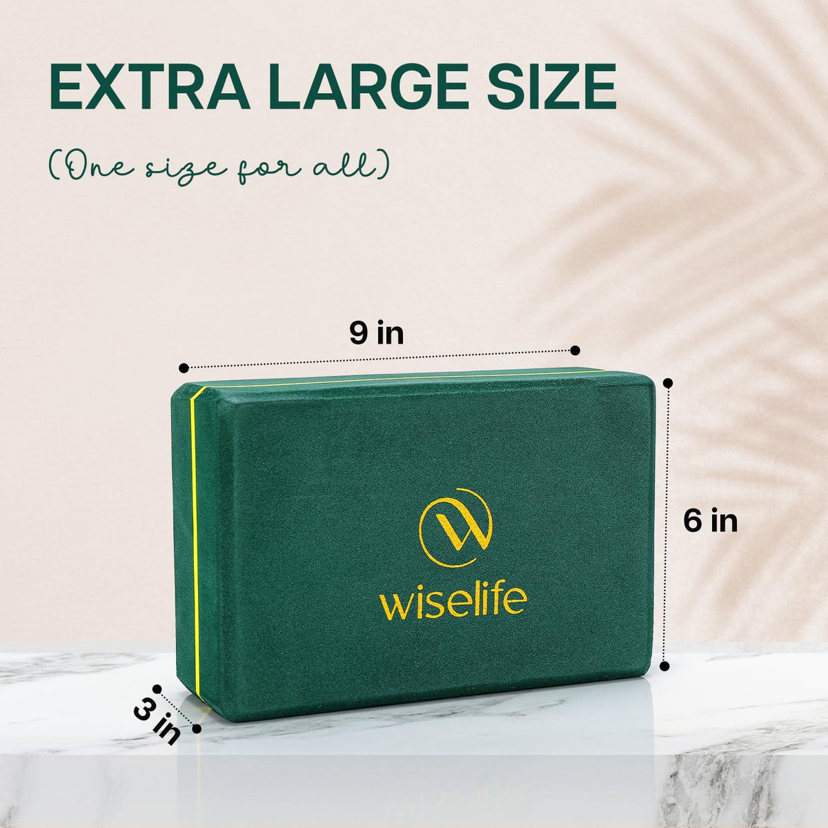 WiseLife Bottle Green Yoga Block | Yoga Brick, High Density Premium EVA Foam Material, Soft Surface for balance, support & performance, Yoga Props(Pack of 1, Extra Large Size)