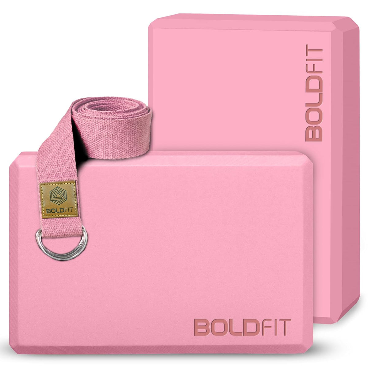 Boldfit Yoga Blocks & Belt - High Density Foam Bricks for Stretching, Balancing & Pose Support