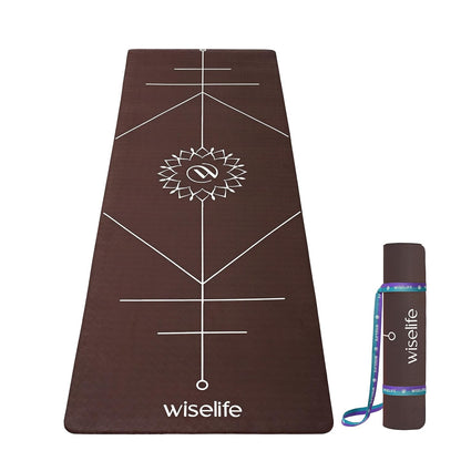 TRUE Body Alignment Yoga Mat + Sleek Yoga Strap for Men and Women | Non-Slip Textured Extra Wide & Thick | Pro Balance TPE Exercise Mat For Home, Pilates, Gym & Fitness (6mm, Green)