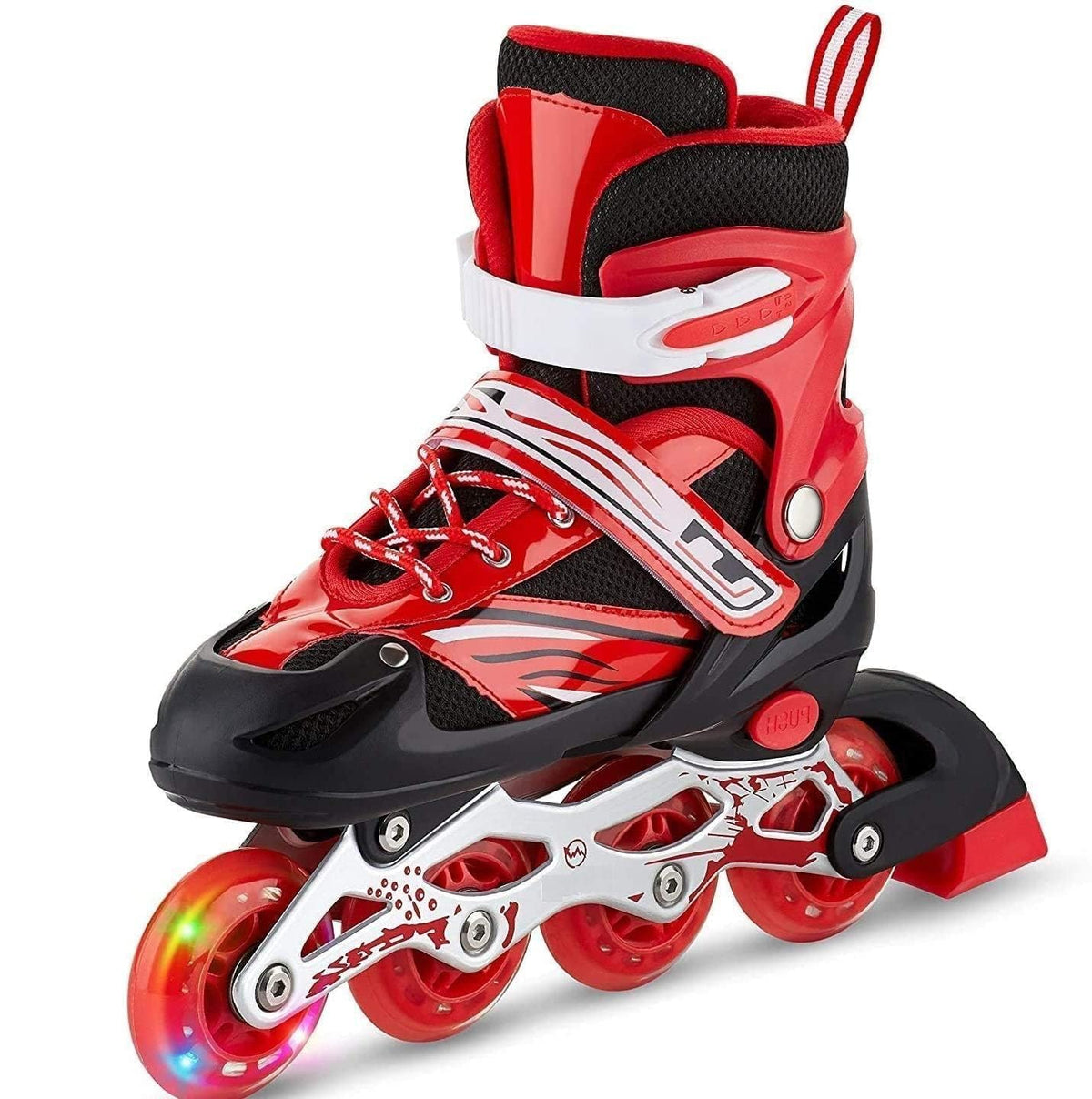 TEKCOOL 4 Wheels Adjustable Inline Skates Skating Shoes for Boys Kids Girls Skating Shoe Adjustable Roller Blades Age 6 to 15 Years PU Strong Wheels Aluminium with LED Flash Light on Wheels (Black)