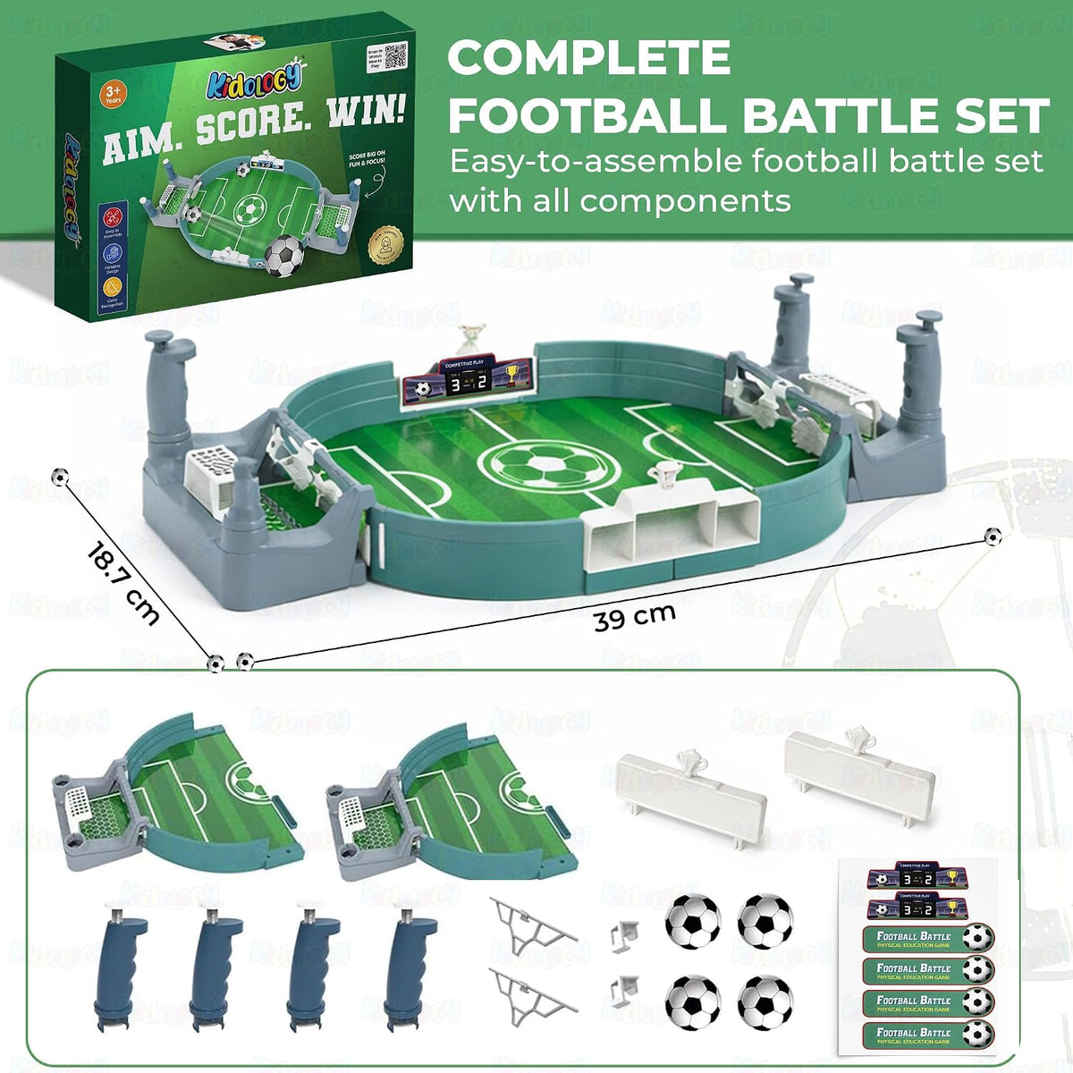 Kidology Football Table Interactive Game for Kids | Indoor Mini Football Board Game 2 Players | Portable Table Football Soccer Game Set with Balls, Goals & Controllers | Fun Sports Toy & Gift for Kids