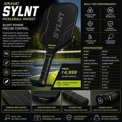 Airavat Sylnt Pickleball Paddle | Premium Carbon Composite Pickleball Racket for Professional & Tournament Play | Black