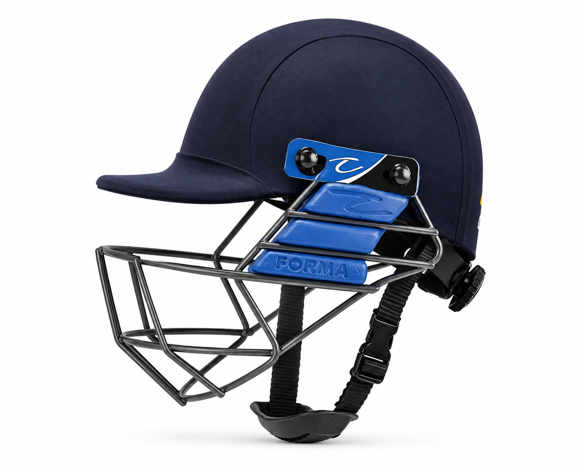 Forma Pro SRS MST MED Cricket Helmet | Professional Cricket Batting Helmet with Steel Visor | Navy