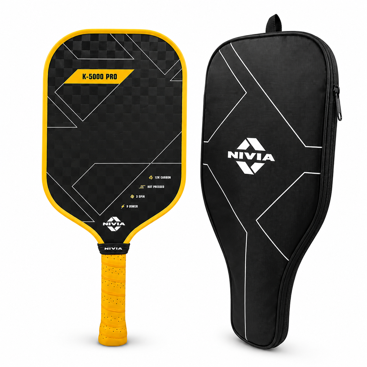 Nivia K-5000 Pro Pickleball Paddle | Professional Fiberglass Composite Pickleball Racket for Tournament & Training | Yellow
