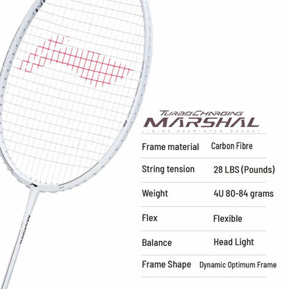 Li-Ning Turbo Charging Marshal Unstrung Badminton Racket | Professional Carbon Fiber Badminton Racquet | White