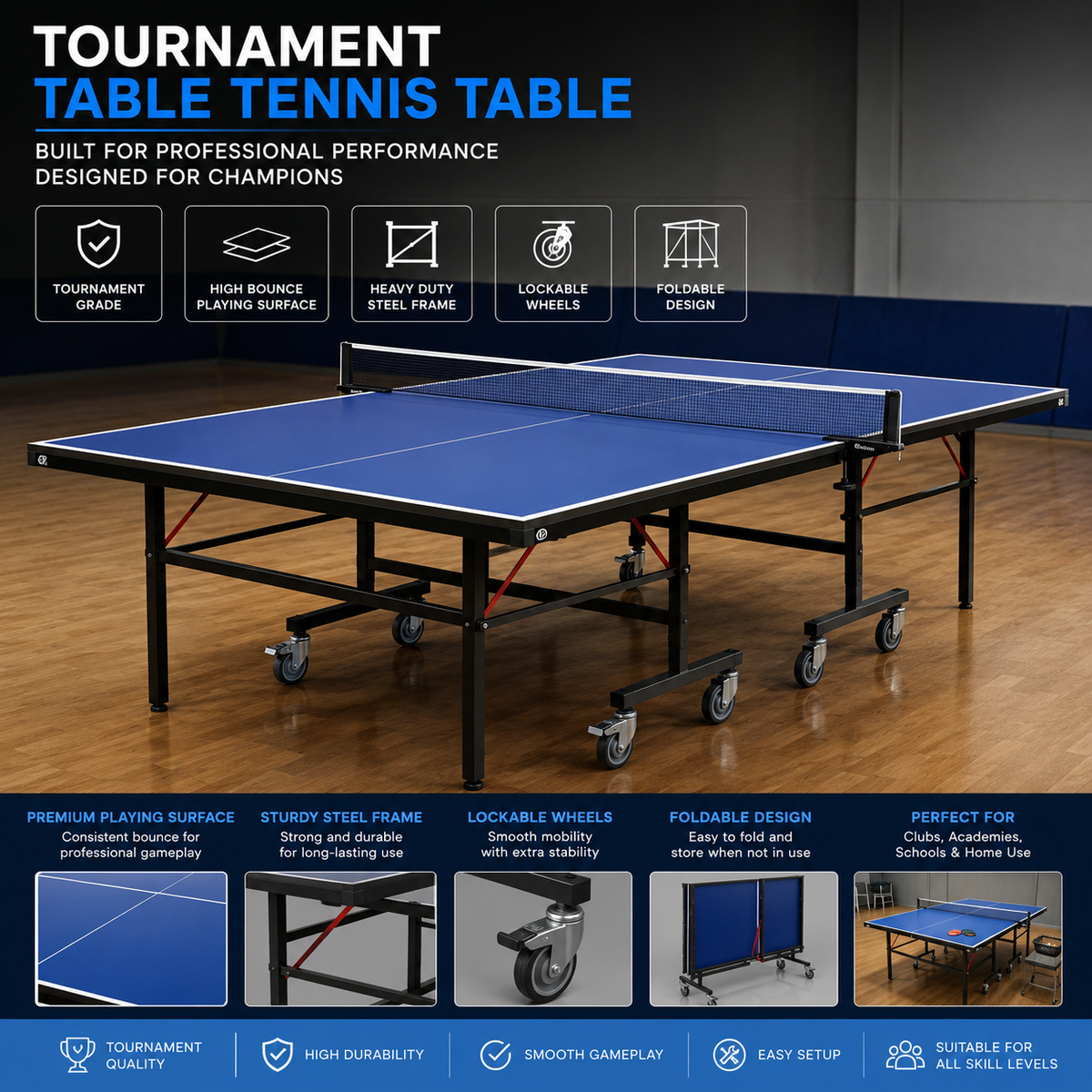 KTR Matco Tournament Table Tennis Table | Professional Indoor TT Table with Foldable Design | Tournament Grade